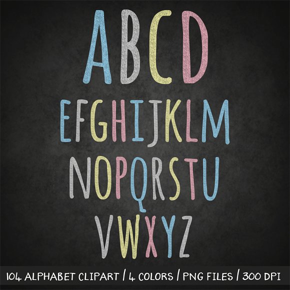 Alphabet clipart chalkboard. Objects creative market 