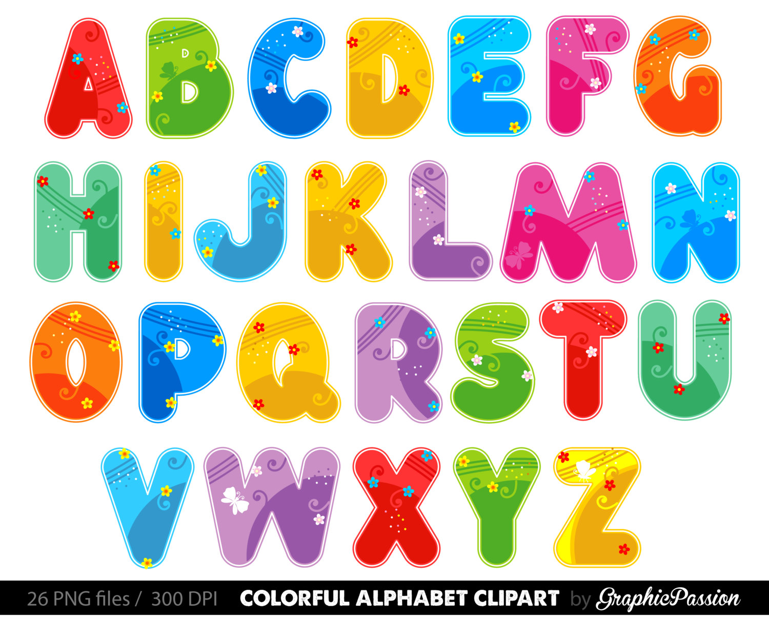 Clipart letters alphabet. Color digital 
