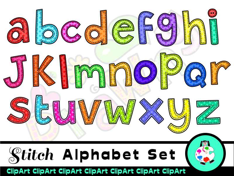 Alphabet clipart line art. Stitch craft clip letters