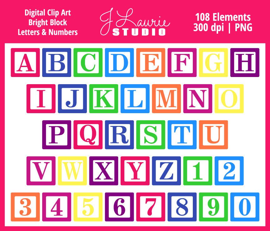 Alphabet clipart scrapbook. Digital letters bright block