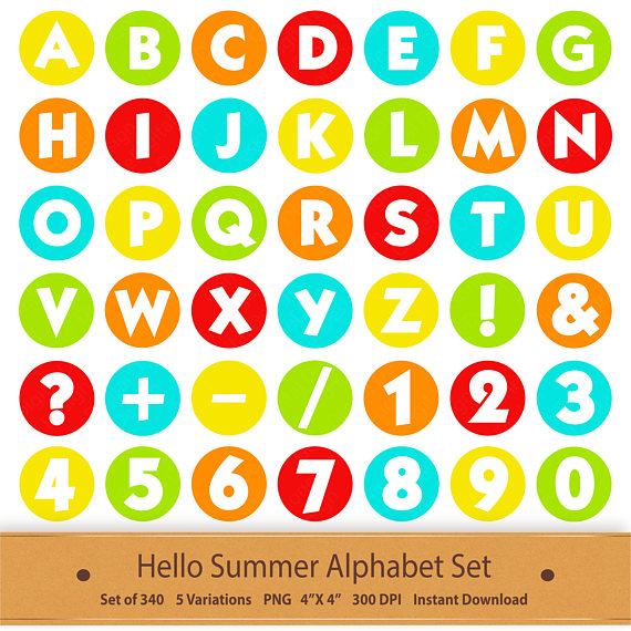Summer digital printable clip. Alphabet clipart scrapbook