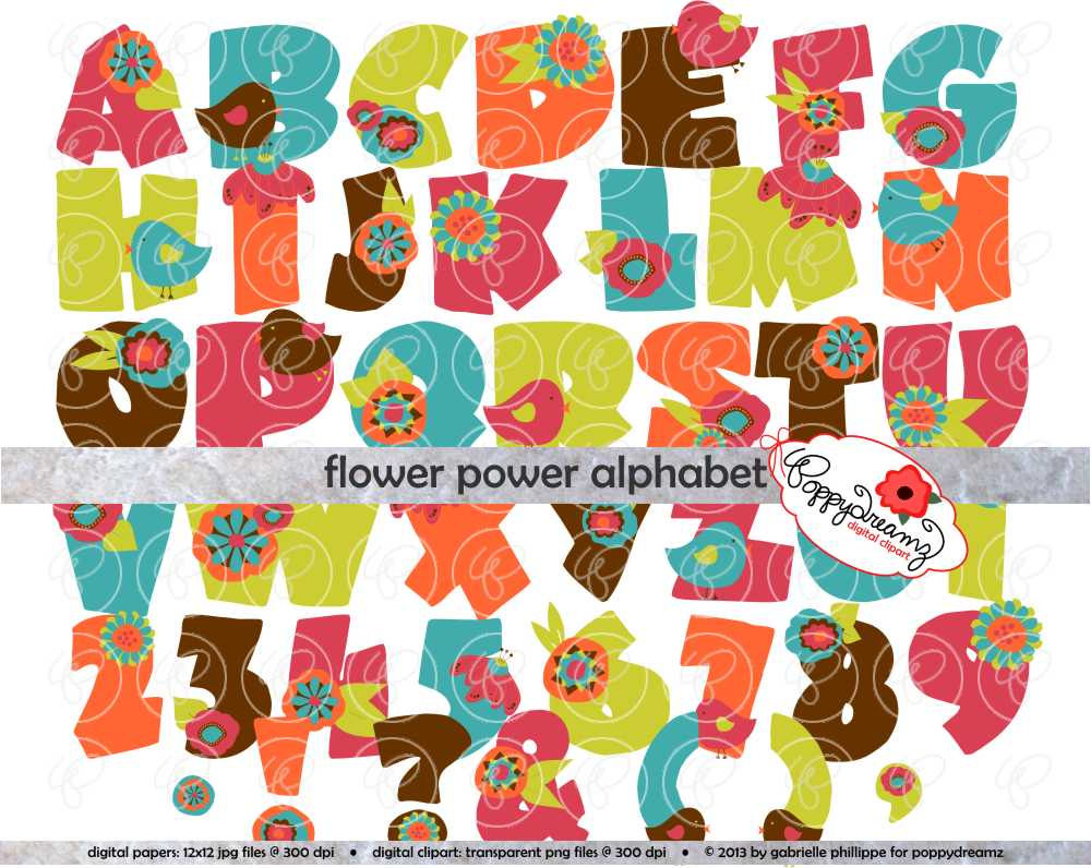 Alphabet clipart scrapbook. Flower power clip art