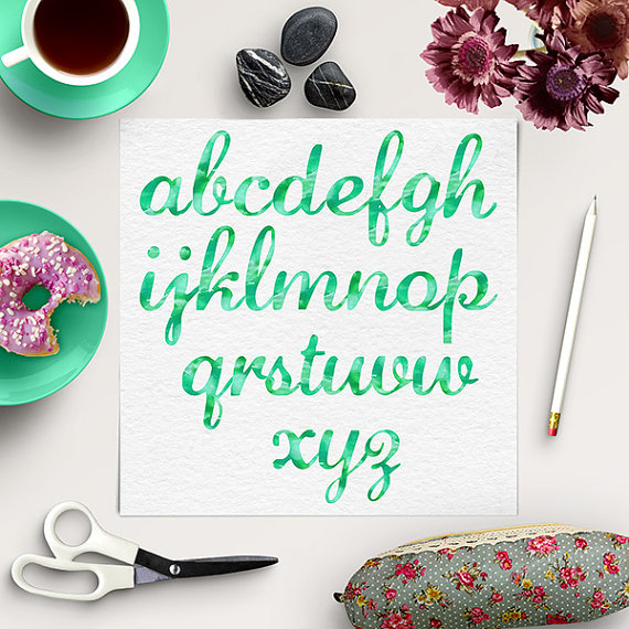 Watercolor green font watercolour. Alphabet clipart transparent