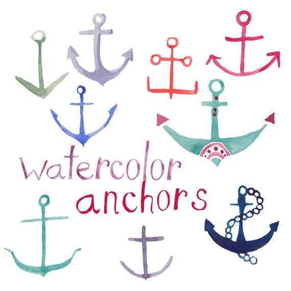 Anchors nautical party clip. Anchor clipart watercolor