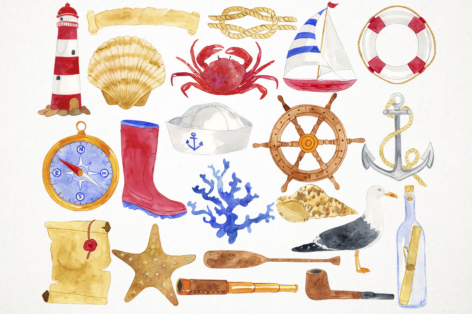 Nautical sea clipar design. Anchor clipart watercolor