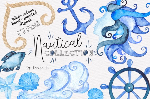 Nautical navy blue commercial. Anchor clipart watercolor
