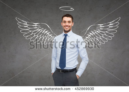Young man wings black. Angel clipart businessman