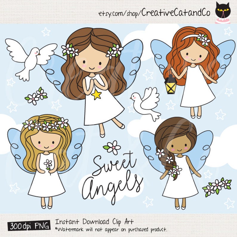 Angel little girl illustration. Angels clipart cute