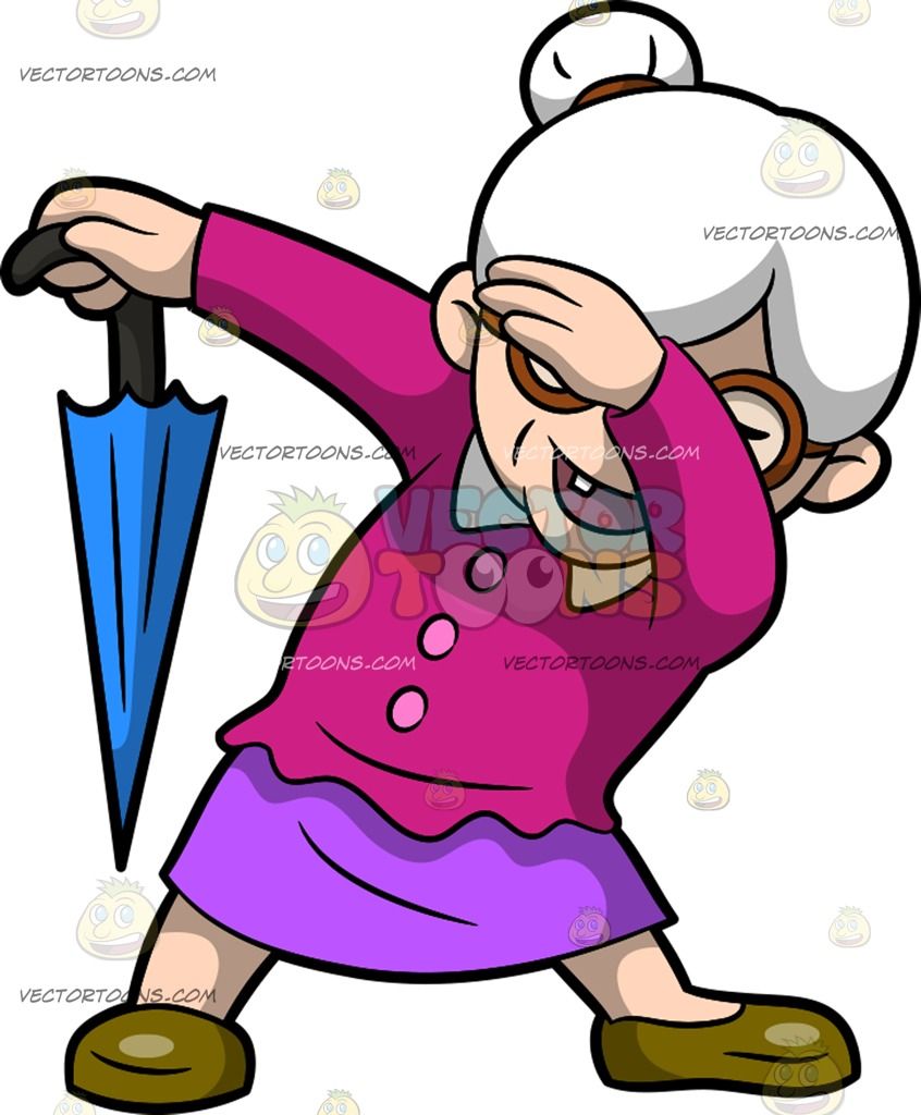 Grandma clipart caricature. A dabbing grandmother cartoon