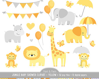 Animal clipart baby shower. Jungle clip art animals