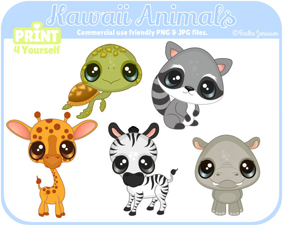 Animals clipart kawaii. Instant download safari 