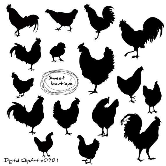 Chicken clipart silhouette. Farm animals rooster silhouettes