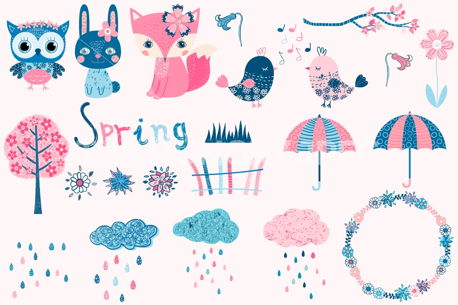 Animal clipart spring. Set cute clip art