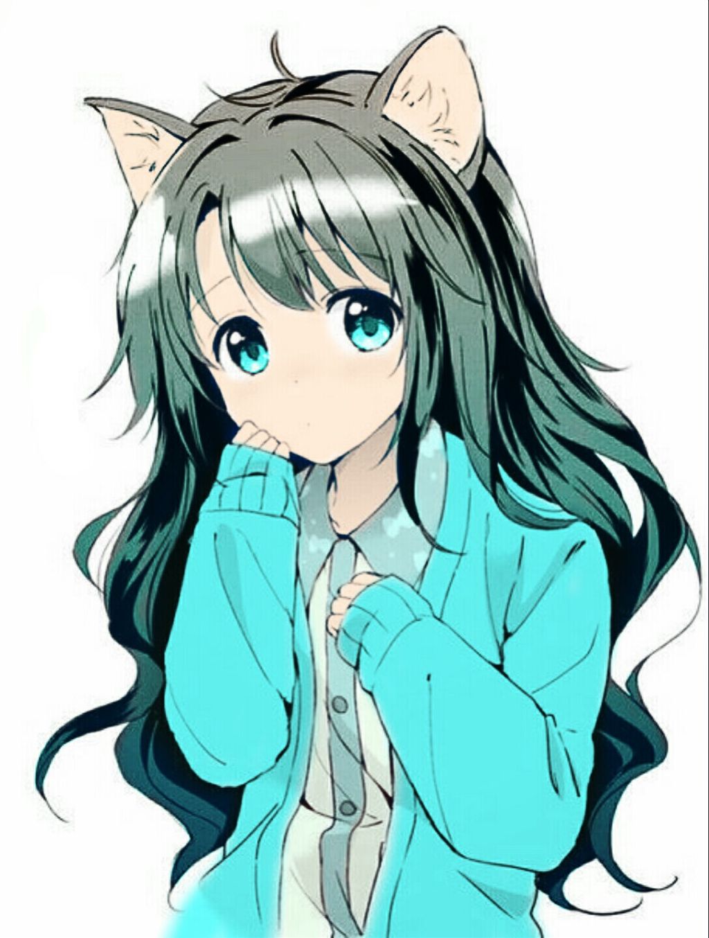 Anime clipart shy. Freetoedit girl catears blue