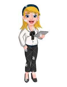 Announcement clipart animated. Relaxing businesswoman using tablet