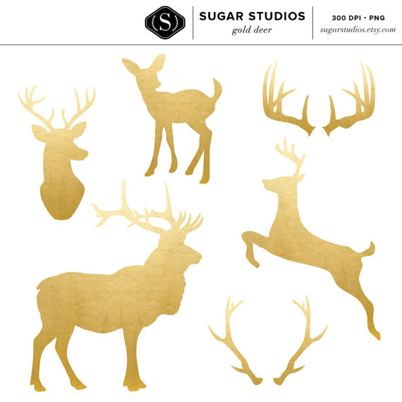 Antlers clipart baby deer. High quality gold foil