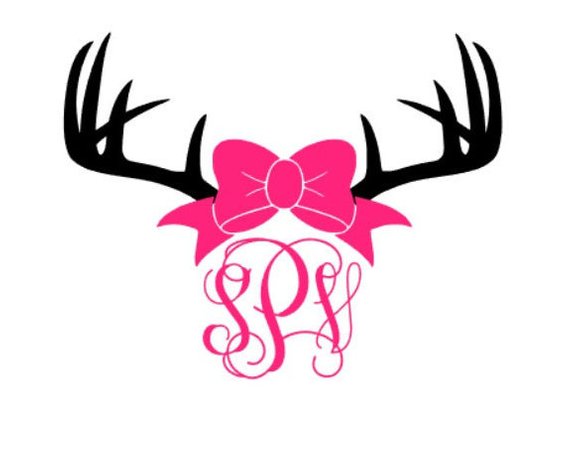 With antlers monogram decal. Antler clipart bow