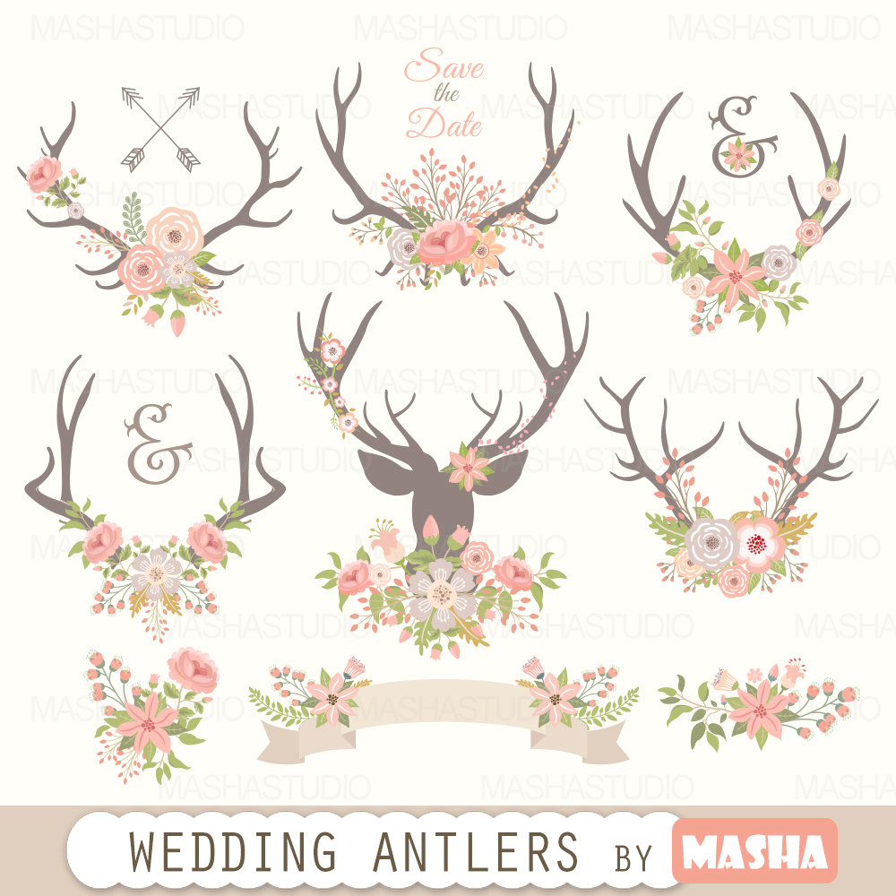 Antler clipart flower. Antlers wedding with 