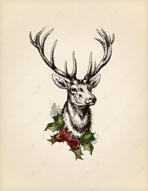 Antler clipart printable. Instant download christmas stag