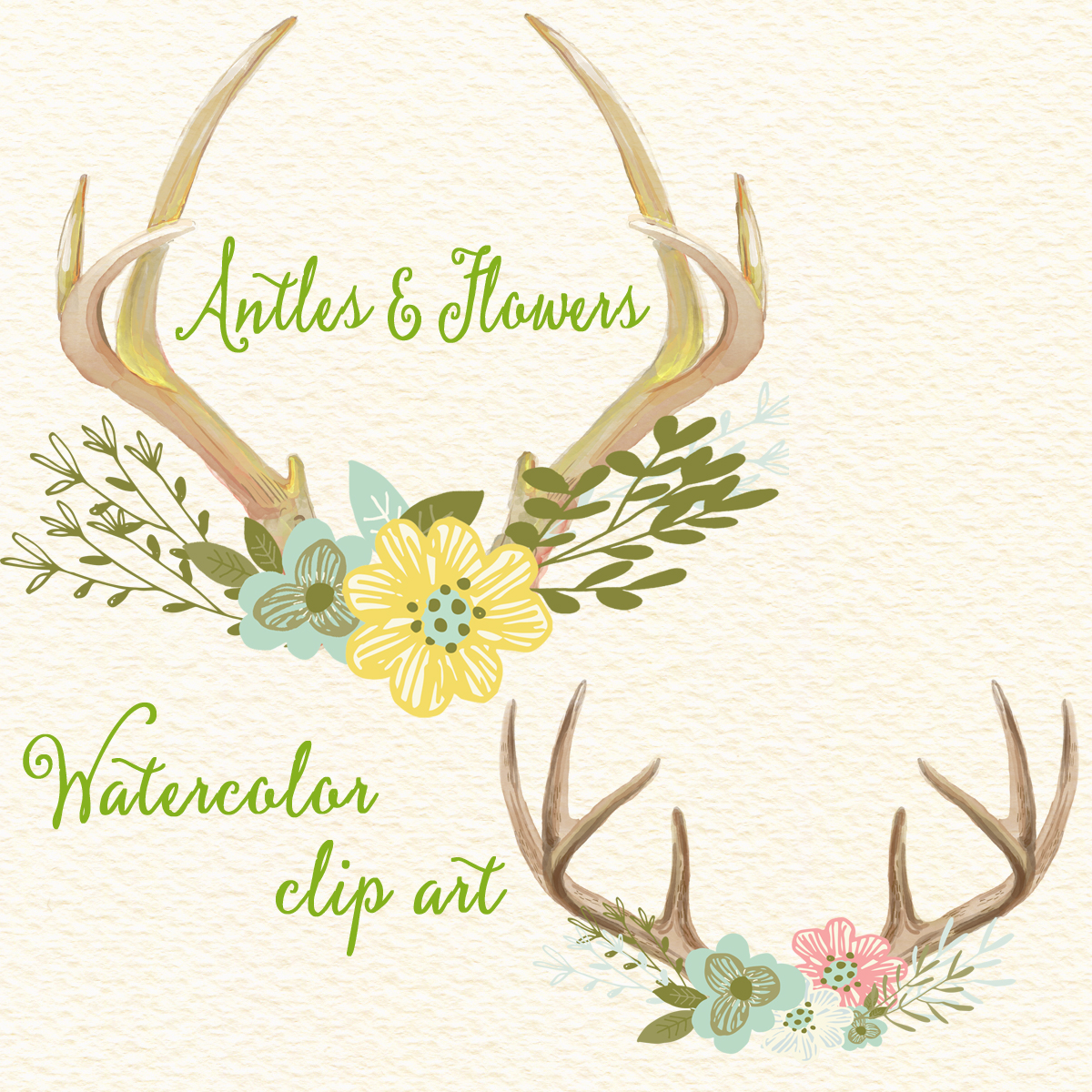 antler clipart watercolor