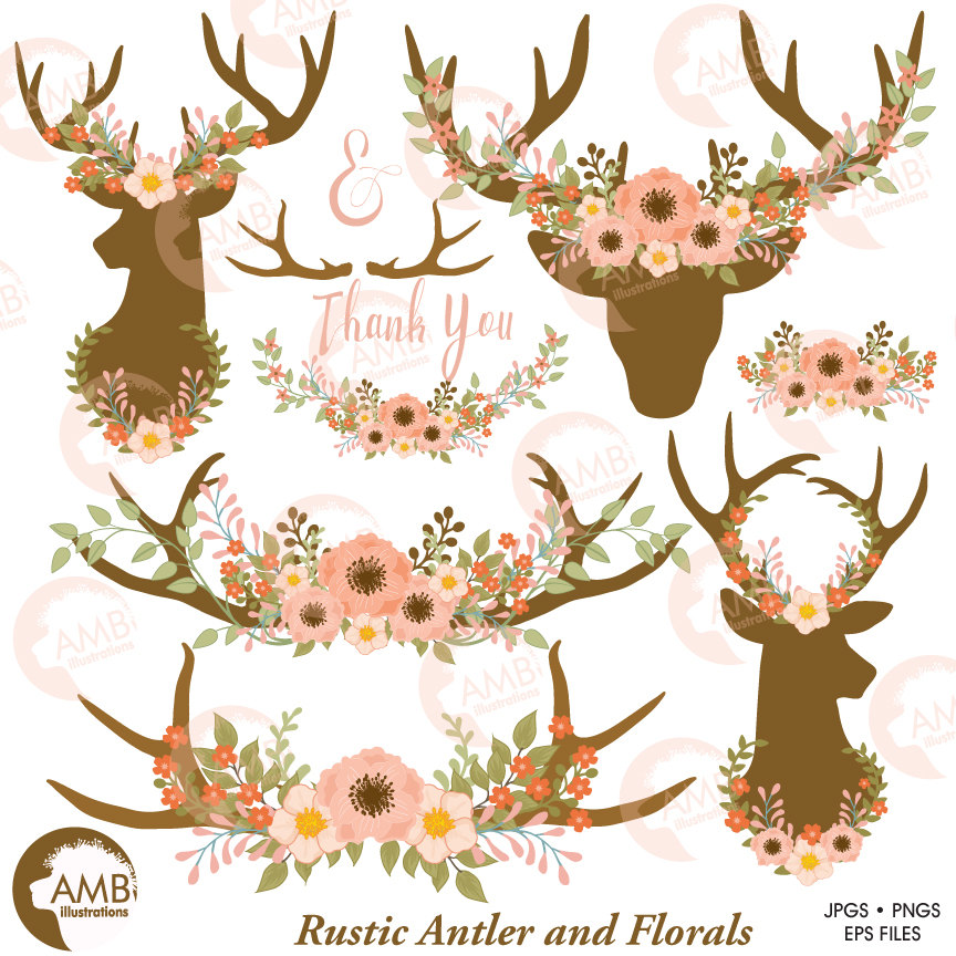 Antler clipart wreath. Wedding clip art floral