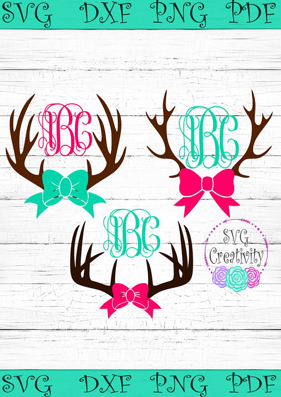Deer with monogram svg. Antlers clipart bow