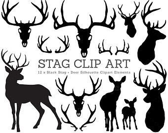 Antler clipart craft. Stag silhouette deer christmas