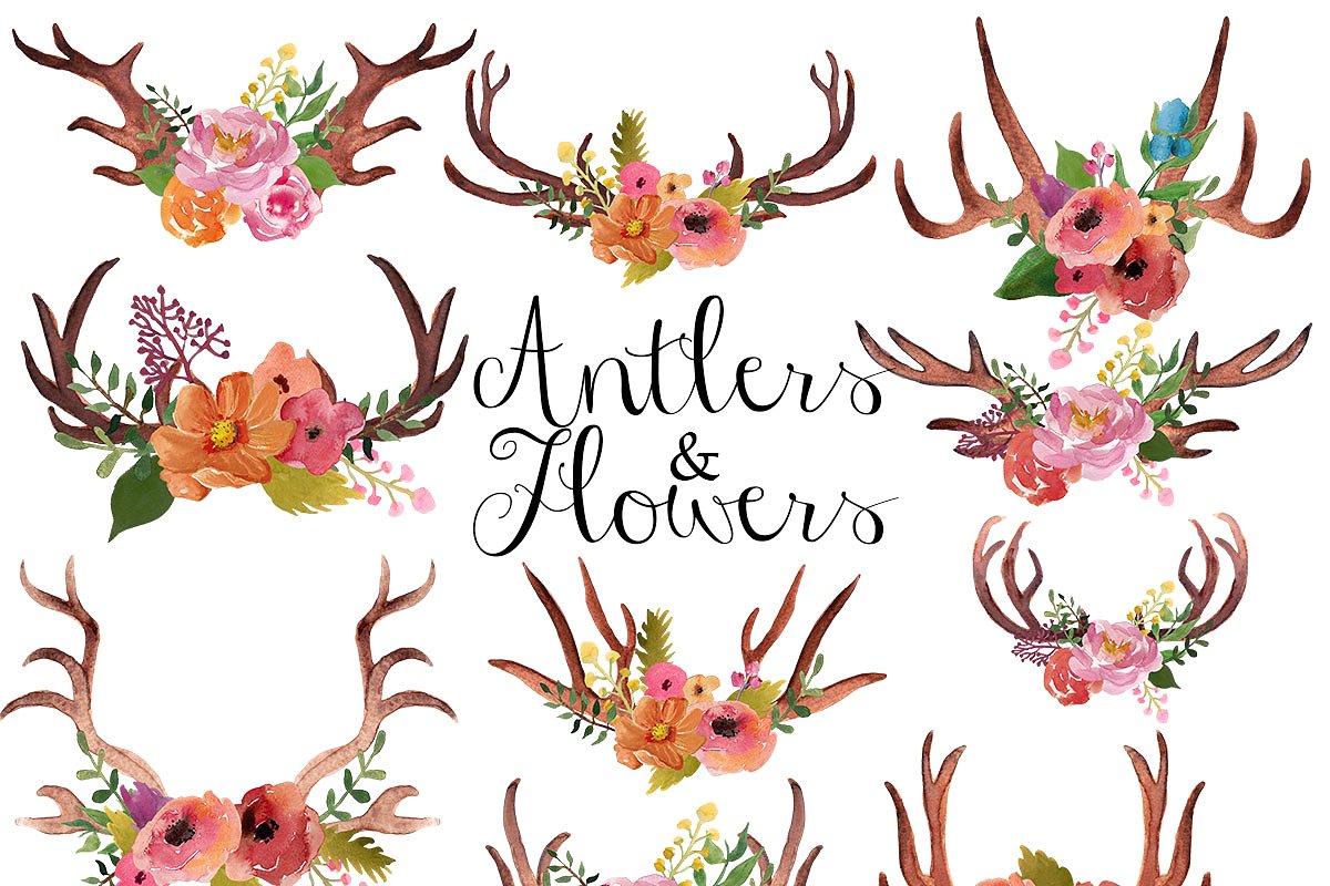 And flowers clip art. Antlers clipart flower