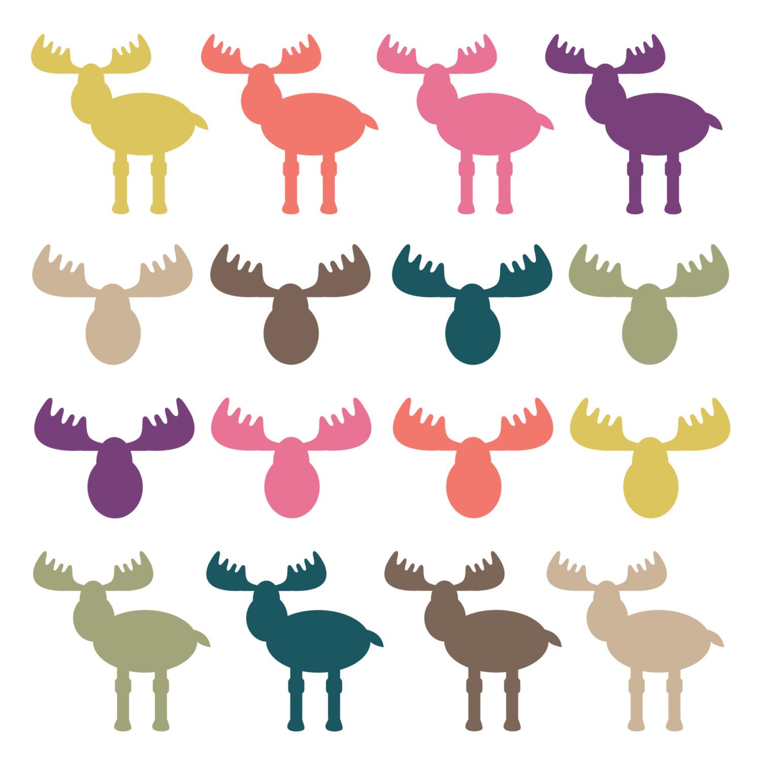 Antlers clipart moose. Instant download heads woodland