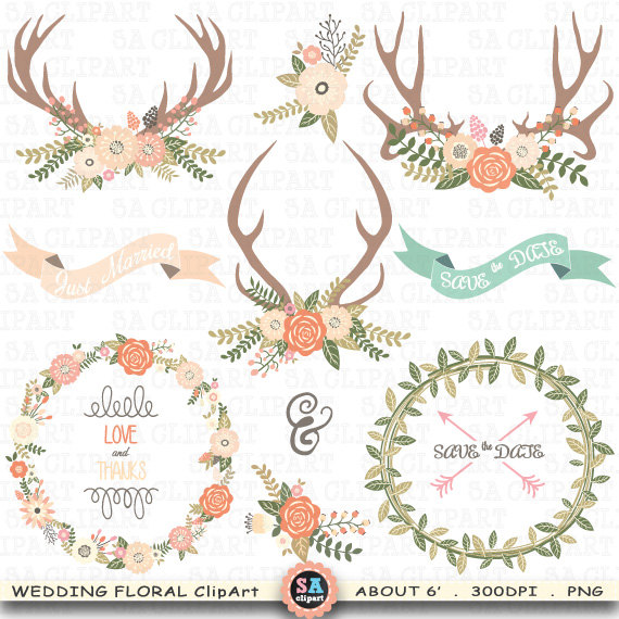 Antlers clipart wreath. Wedding flora clip art