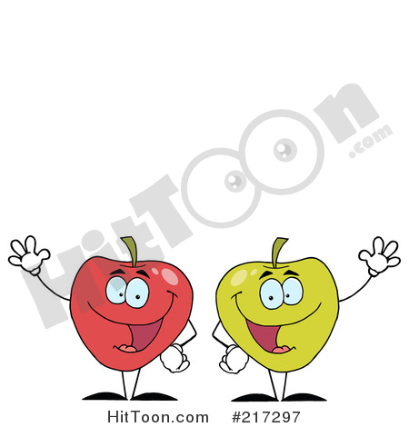 Two apple characters waving. Apples clipart character