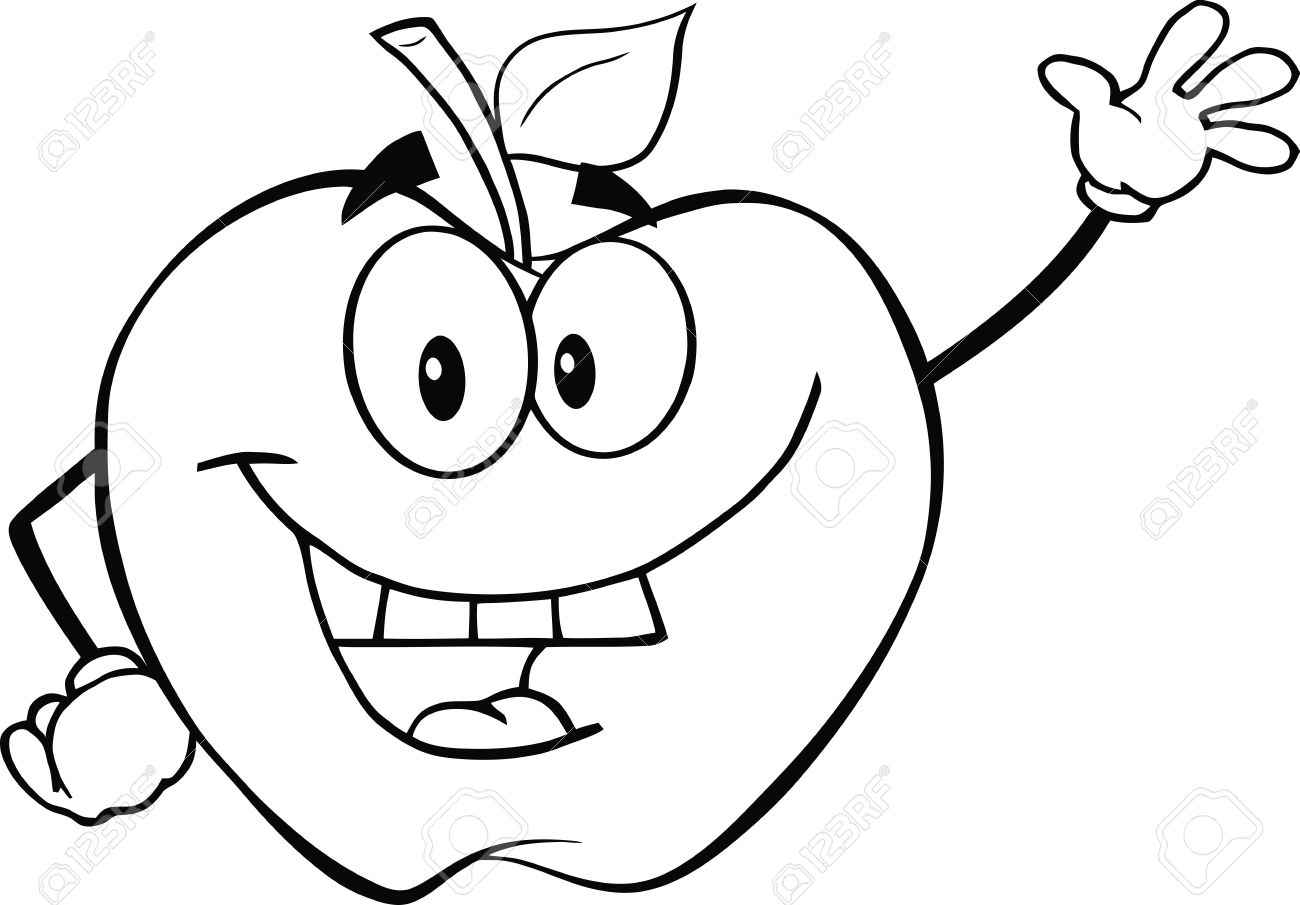 Apples clipart character. Black and white apple