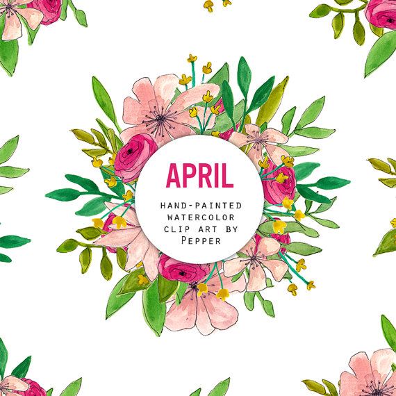 April clipart watercolor. Instant download flowers set