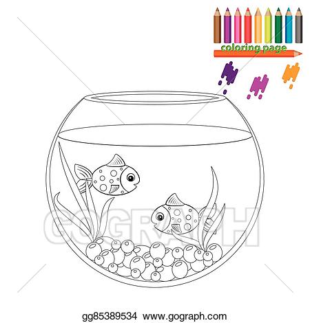 Aquarium clipart coloring page. Vector art two fishes