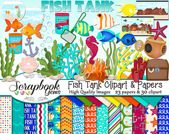 Aquarium clipart handmade. Ocean clip art etsy