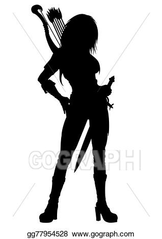 Archer clipart black and white. Stock illustration woman silhouette