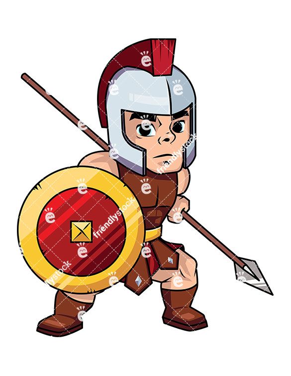 Archer clipart roman. Spearman warrior with shield