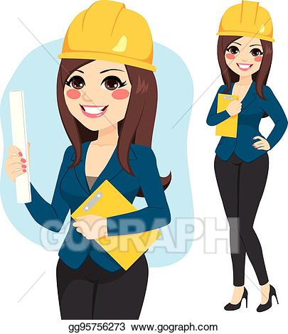 Vector art woman drawing. Architect clipart female architect