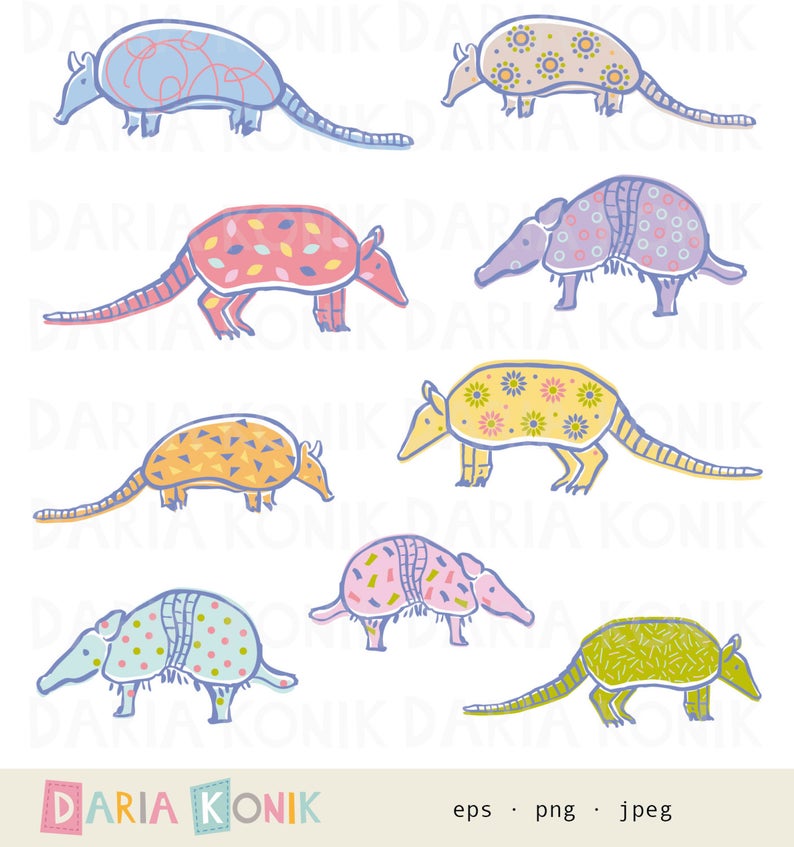 Armadillo clipart colorful. Armadillos clip art set