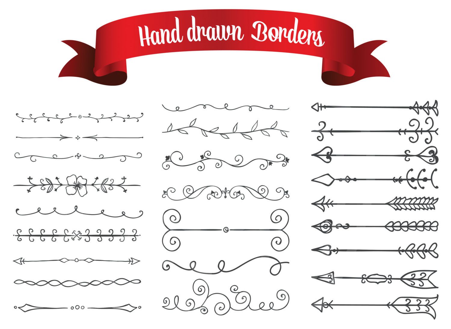 Hand drawn decorative border. Arrow clipart calligraphy
