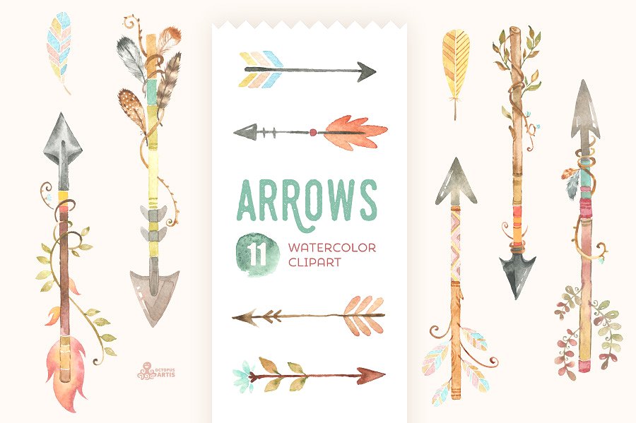 Arrows watercolor illustrations market. Arrow clipart creative