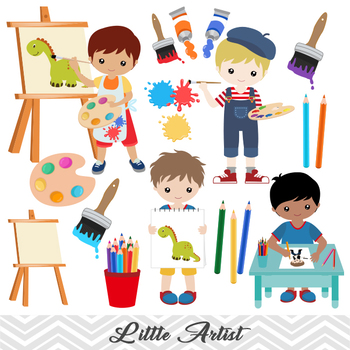 Digital artist clip art. Painting clipart little boy