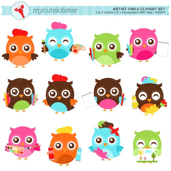 Owls set clip art. Artist clipart cute