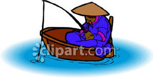 Man fishing in a. Asian clipart boat