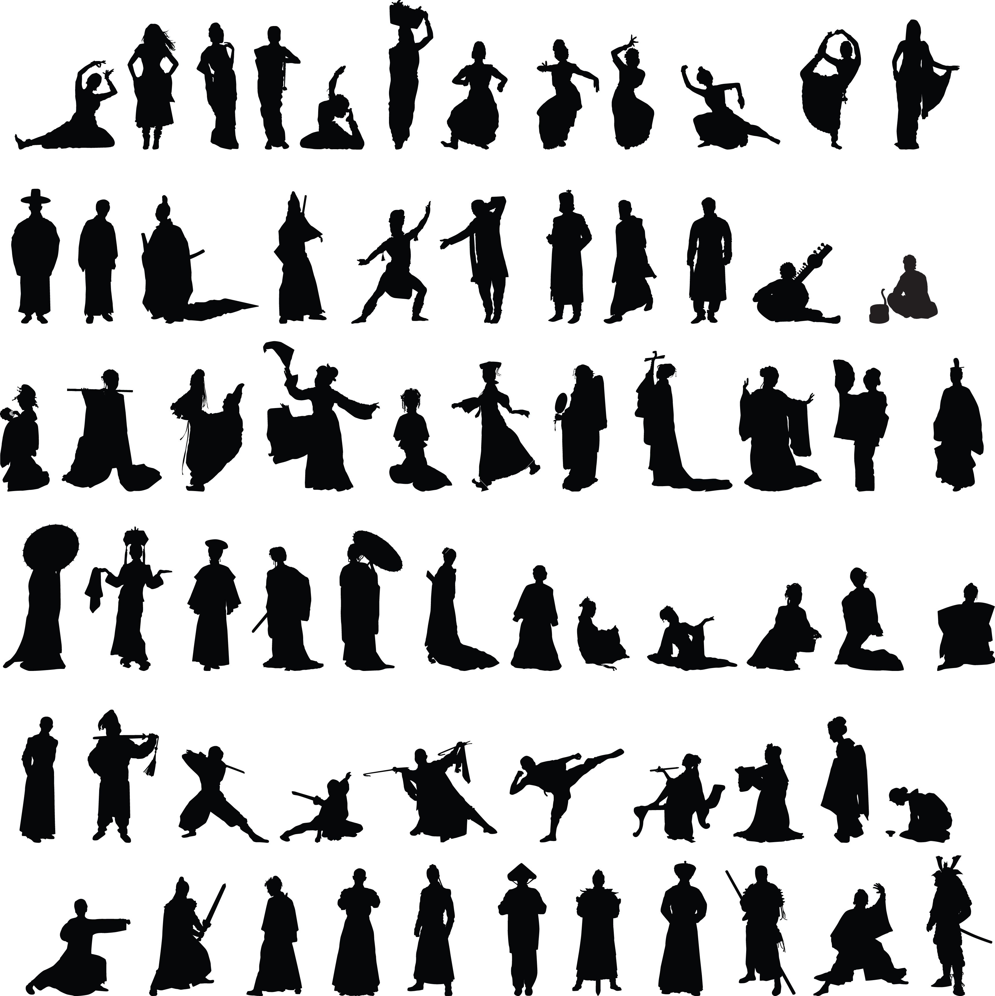 Silhouettes set vector by. Asian clipart silhouette