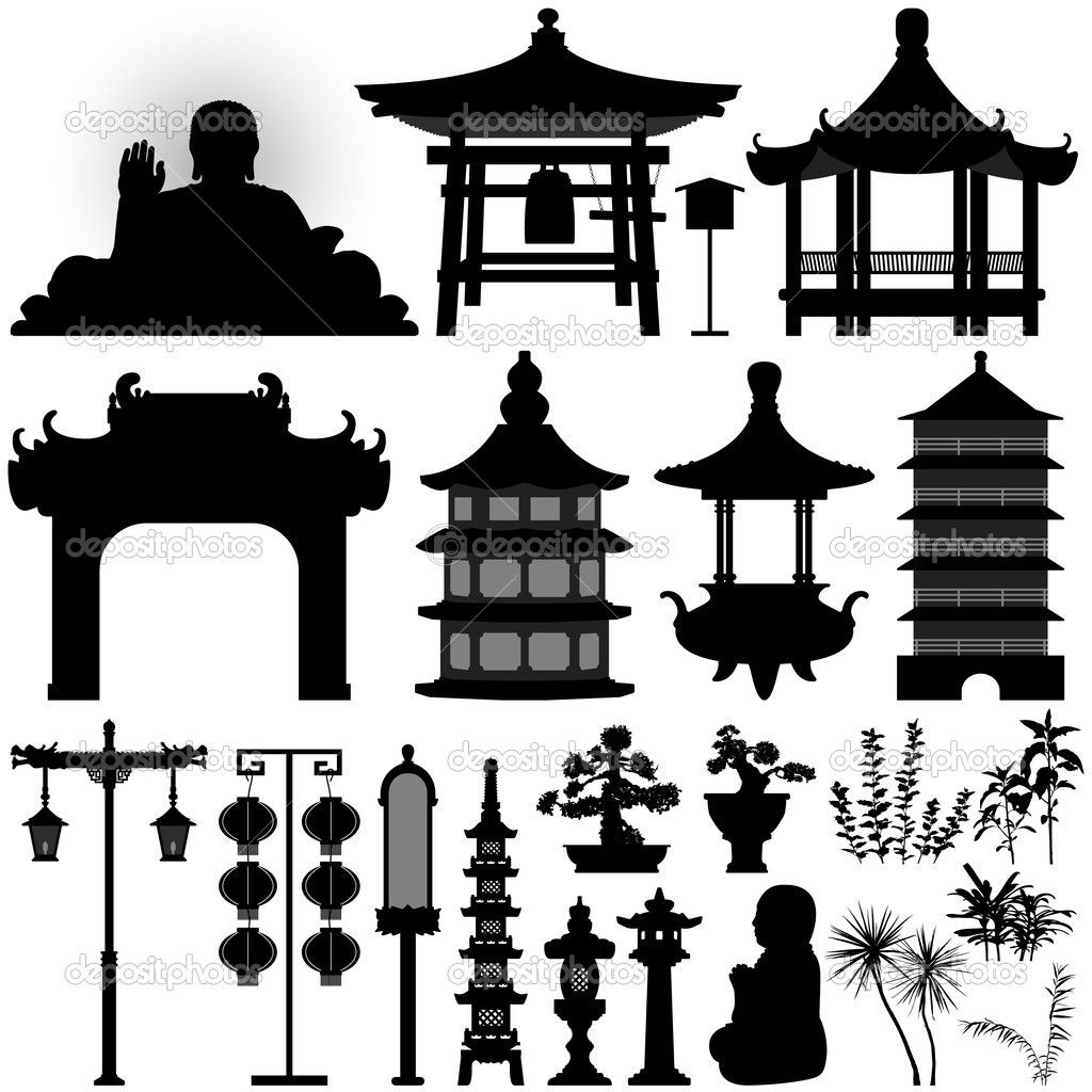 Pagoda silhouette asian temple. China clipart building chinese
