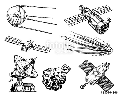 Space shuttle radio telescope. Asteroid clipart sketch