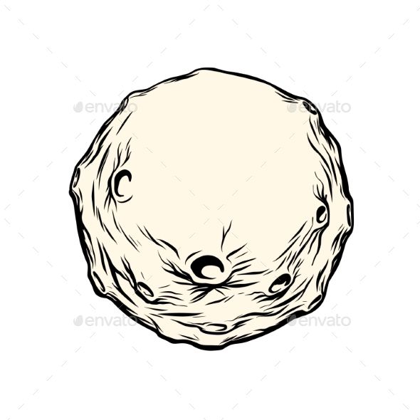 Moon isolated on white. Asteroid clipart sketch