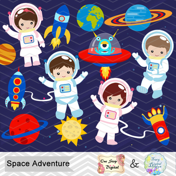 Digital clip art space. Astronaut clipart family