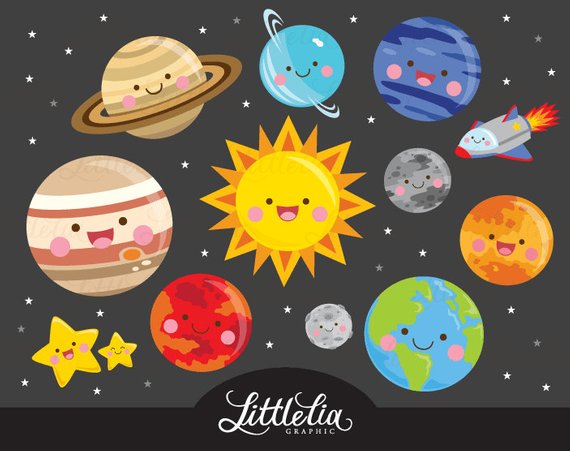 Solar system kawaii space. Planets clipart handmade